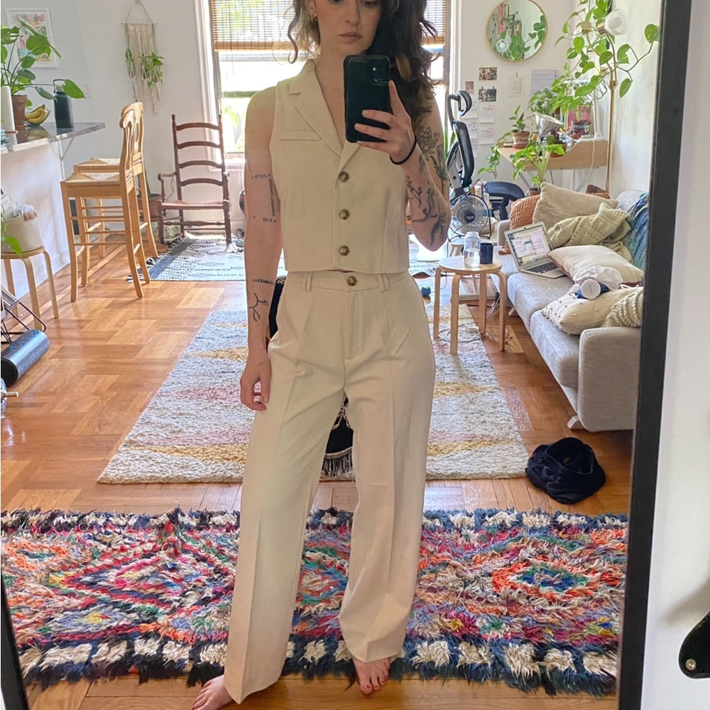 Women's Cream Vest and Pants Suit